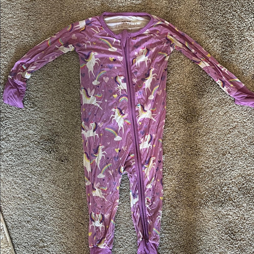 Little Sleepies 6-12m Purple Unicorn Zip Front Footie Pajamas